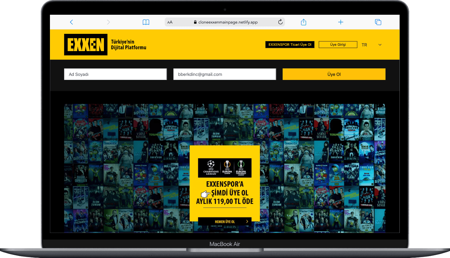 Exxen Homepage Clone