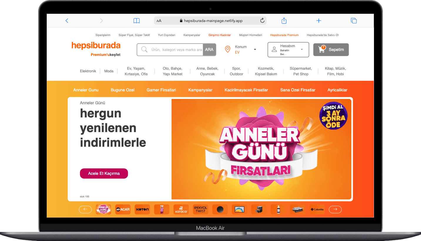 Hepsiburada Homepage Clone