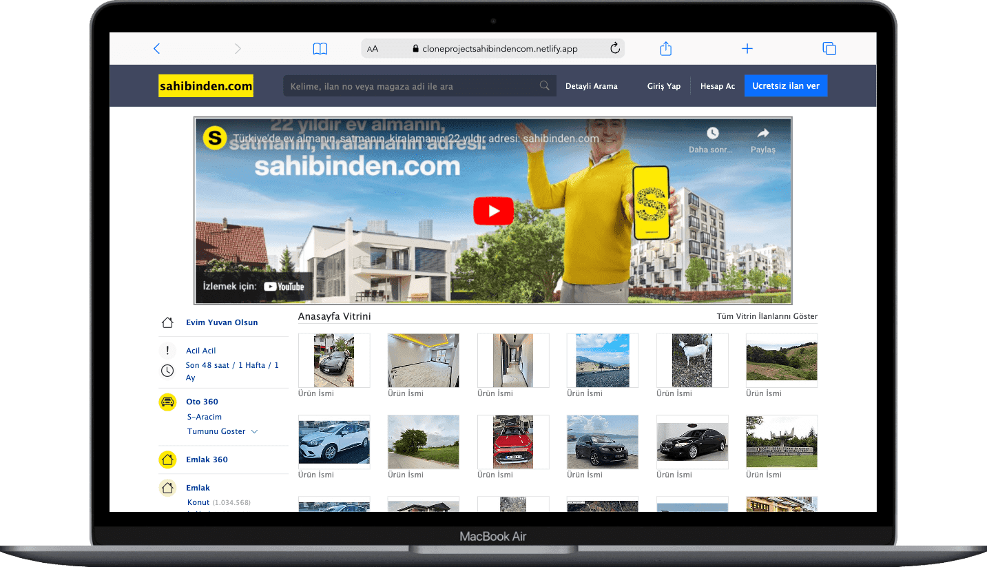 Sahibinden Homepage Clone